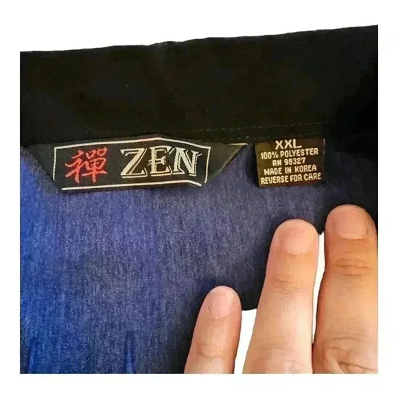 Y2K Zen Blue Tribal Design Polyester Button Up Shirt XXL - Picture 2 of 3